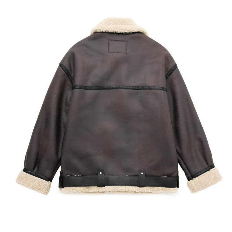 Women Cotton Coat Loose Warm Velvet Padded Thickened Imitation Lamb Wool