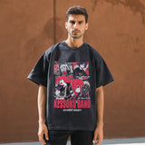 Mens Vintage T Shirt Anime Print Short Sleeve