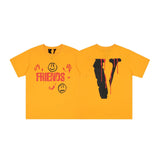 Vlone T Shirts Smiley Face Bleeding V Short Sleeve T-shirt Men and Women High Street Hip Hop Loose Half Sleeve