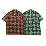 Short Sleeve Shirt Diamond Plaid Idle Style All-Match Beach