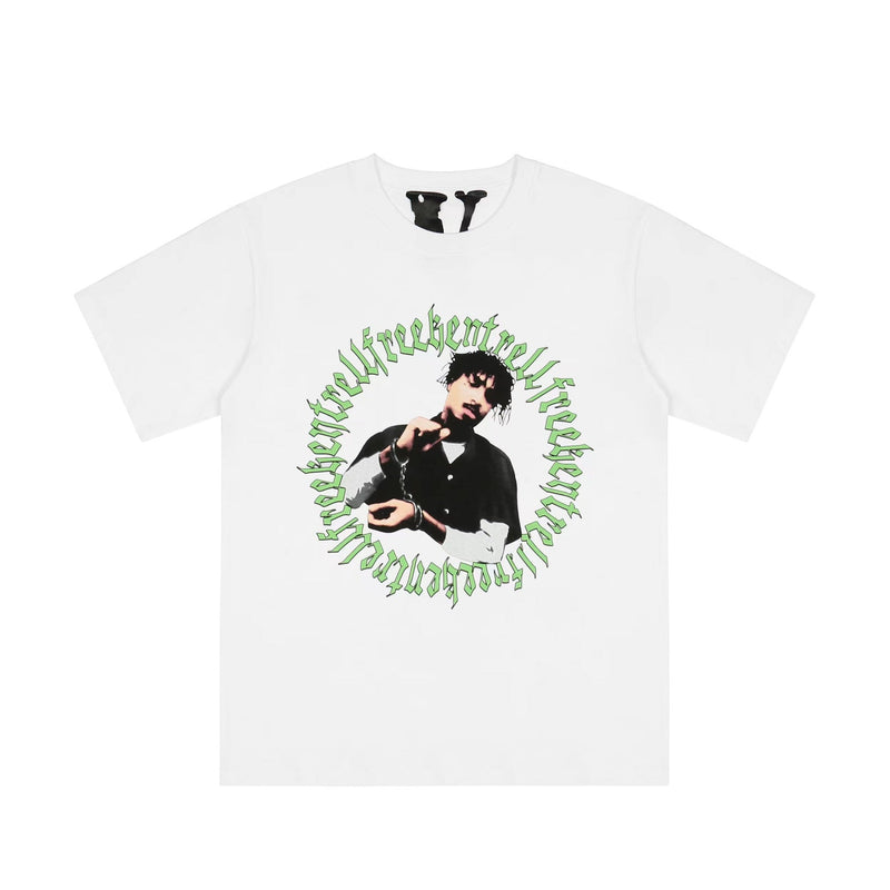Vlone T Shirts Sanskrit Character Printed Large V Short Sleeve T-shirt Men and Women High Street Loose Half Sleeve