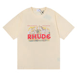 Rhude T Shirt Hip Hop Men's and Women's Loose round Neck Casual Short Sleeve T-shirt