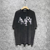 Amiri washed t-shirt metallic luster letter short sleeves