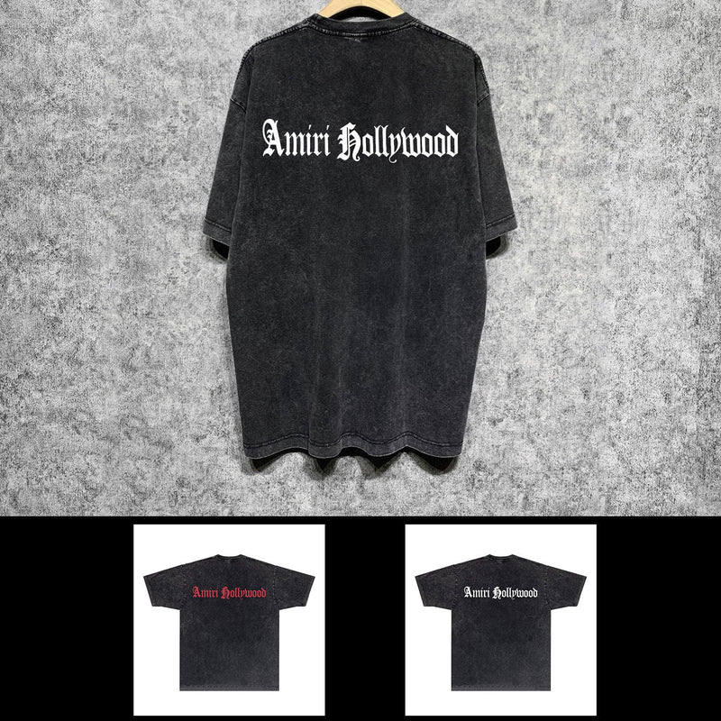 Amiri washed t-shirt sanskrit printing short sleeve