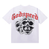 Godspeed T Shirts Double Sided Skull Face Printed Cotton Casual Short Sleeve Men and Women