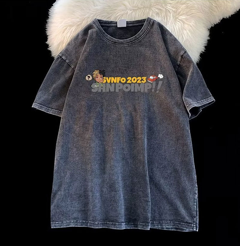 Men T Shirt Cartoon Summer Distressed Loose