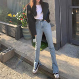 Women Jeans Stretch Split Straight Retro Slimming
