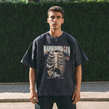 Mens Vintage T Shirt Printed Washed Old Short Sleeves