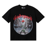 Godspeed T Shirts Street View Rose Print Cotton Casual Short Sleeve Men and Women