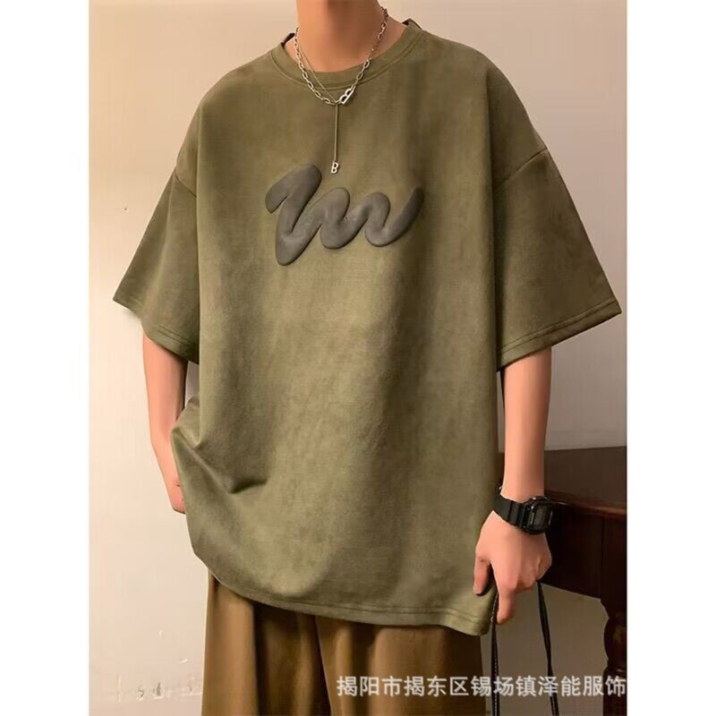 Men T Shirt Suede Summer Vintage Puff Print