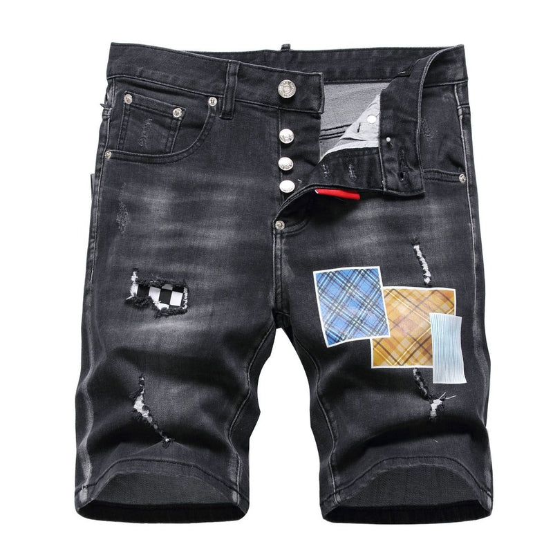 DSQ2 Short Jeans Ripped Patch Slim-fit Stretch Denim Shorts