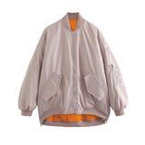 Women Cotton Coat Stand Collar Zipper Jacket Loose