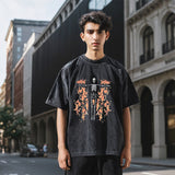 Mens Vintage T Shirt Skull Print Washing Water Crew Neck