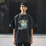 Mens Vintage T Shirt Butterfly Print Neckline Short Sleeve