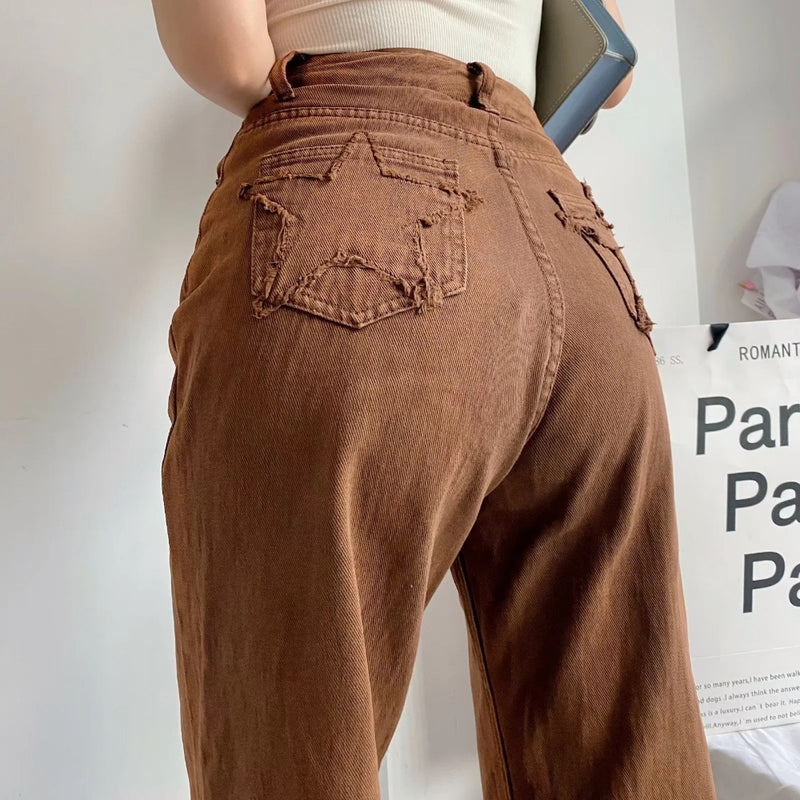 Women Jeans Loose Drooping Chocolate