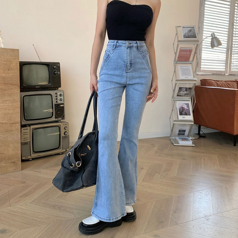 Women Jeans Slim Fit Elastic Stitching Bell-Bottom Pants