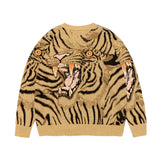 Kapital Sweater Vintage Jacquard Tiger Totem Knitted V-neck Japanese Sweaters Cardigan Jacket