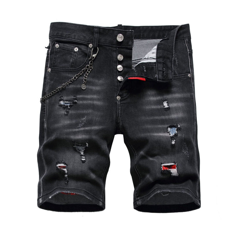 DSQ2 Short Jeans Ripped Patch Slim-fit Stretch Denim Shorts