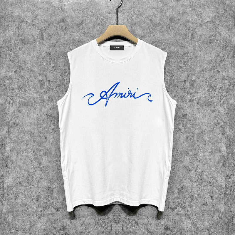 Amiri tank top blue art word printing