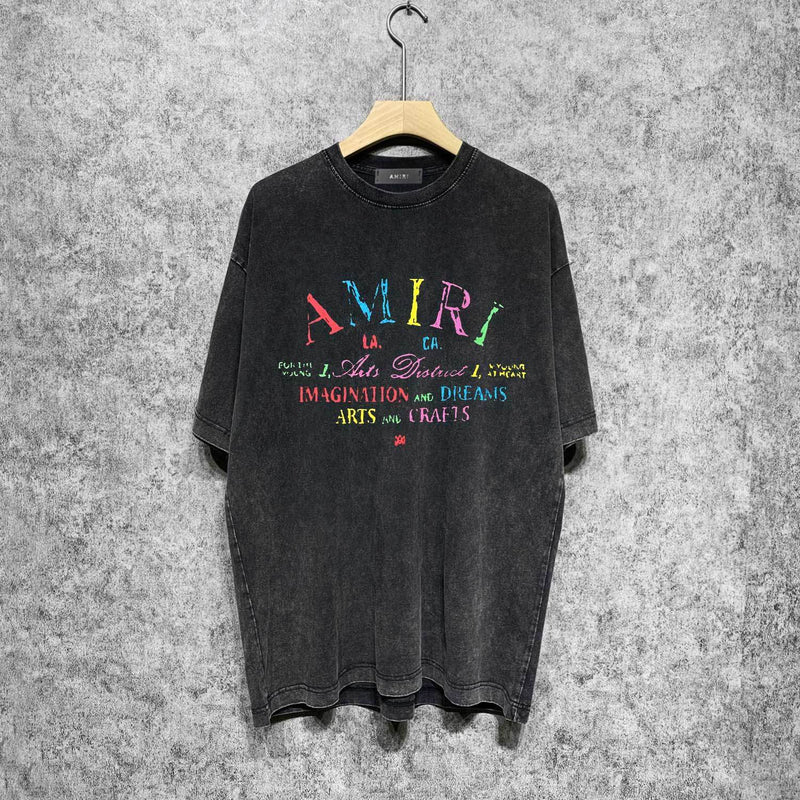 Amiri washed t-shirt watercolor cartoon letter printing short sleeve