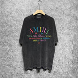 Amiri washed t-shirt watercolor cartoon letter printing short sleeve