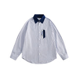 Unisex Shirt Vintage Stripe Loose Long Sleeve
