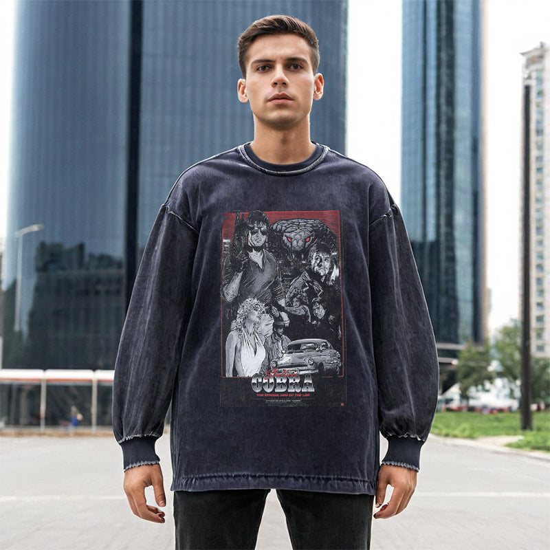 Mens Vintage Long Sleeve Shirt Men's Crew Neck Pullover T-Shirt
