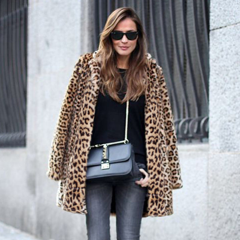 Women Fur Jacket Fashion Leopard Print Plush Coat