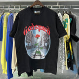 Godspeed T Shirts Street View Rose Print Cotton Casual Short Sleeve Men and Women