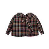 Unisex Shirt Vintage Cotton Long Sleeve Plaid Shirt