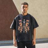 Mens Vintage T-Shirt Flame Print Short Sleeve T-Shirt