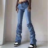 Women Jeans Hot Girl High Pleated Horn