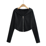 Women Hoodie Short Solid Color Simple Cardigan