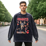 Mens Vintage Long Sleeve Shirt Autumn T-Shirt Cartoon Print Round
