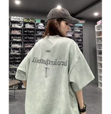 Men T Shirt Vintage Embroidered Heavy Loose Suede