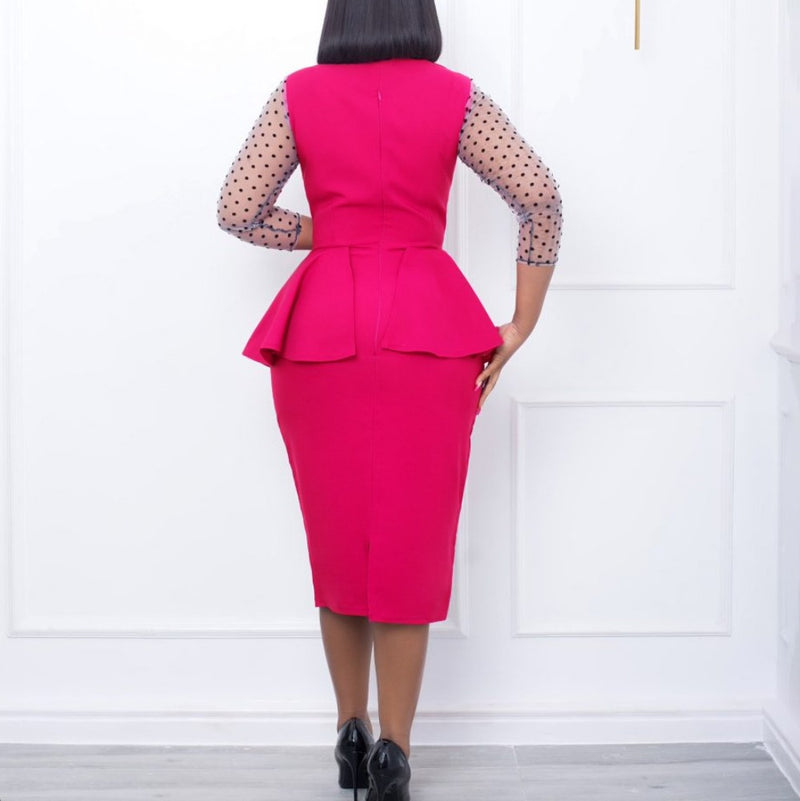 Women Dress V-neck Patchwork Ruffled Pencil Skirt