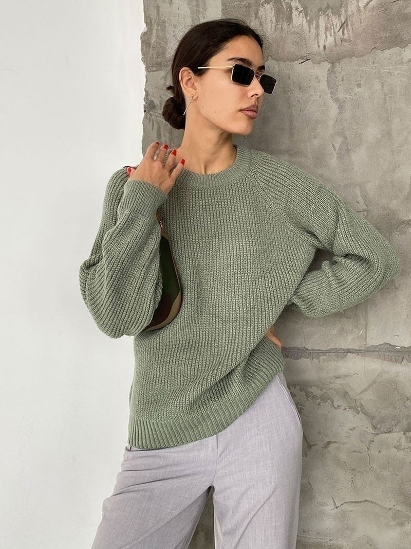 Women Work Business Casual Sweaters round Neck Loose Knitted Sweater
