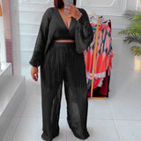 Women Jumpsuit See-through V-neck Wide-Leg Pants