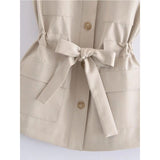 Women Vest Stand Collar Single-Breasted Lace up Vest