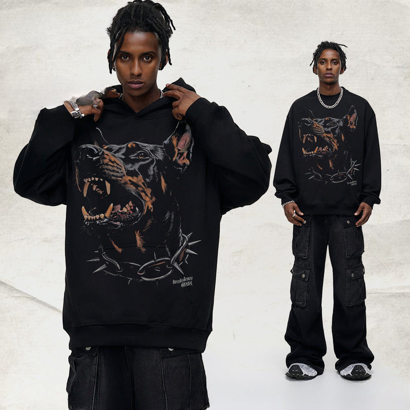 Vintage Hoodie Hellhound Printed Hooded Printed Crew Neck Sweater Trendy Brand