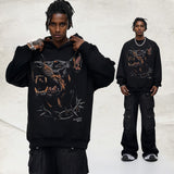 Vintage Hoodie Hellhound Printed Hooded Printed Crew Neck Sweater Trendy Brand