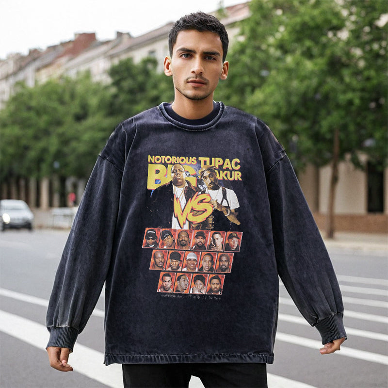 Mens Vintage Long Sleeve Shirt Washed Long Sleeve T-Shirt Men's and Women's