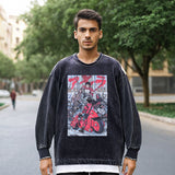 Mens Vintage Long Sleeve Shirt Printed Neckline Loose Long Sleeve