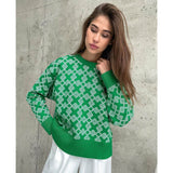 Women Work Business Casual Sweats Jacquard Knitted Sweater