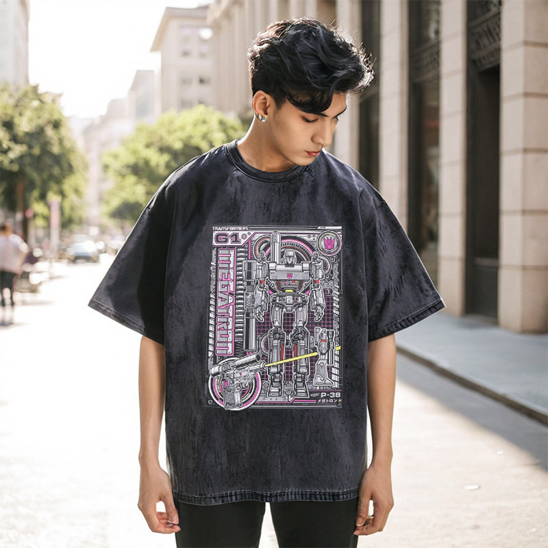 Mens Vintage T-Shirt Washed Short Sleeve T-Shirt
