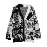 Women Sweater Contrast Color Jacquard V-neck Knitted Jacket