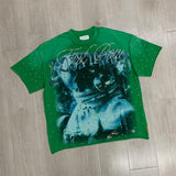 First Row T Shirts LOST UTOPIA UNIVERSE CROPPED TEE White Ink Direct Injection Hot Drill High Quality Pure Cotton