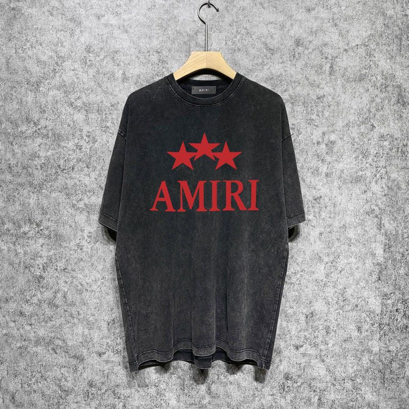 Amiri washed t-shirt red five-pointed star printing short sleeves