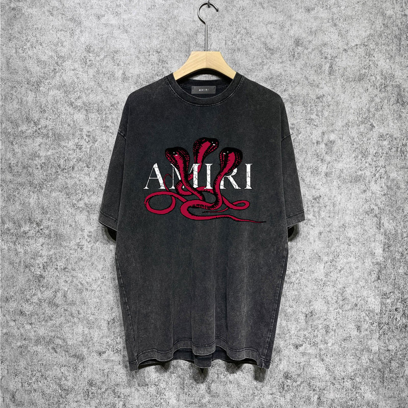 Amiri washed t-shirt new font cobra printing short sleeve