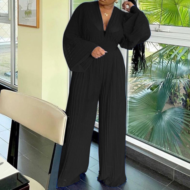 Women Jumpsuit Chiffon Wide-Leg Pants Casual Suit